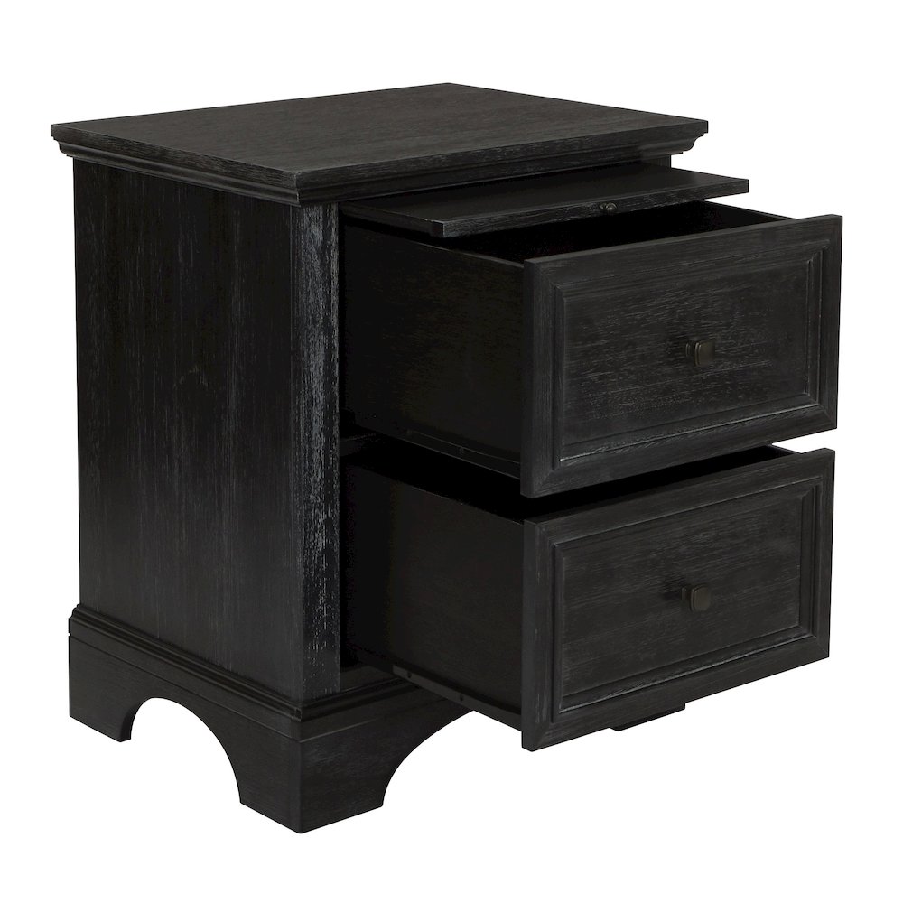 Farmhouse Basics 2 Drawer Nightstand with Tray in Rustic Black Finish, BP-4200-11B. Picture 5