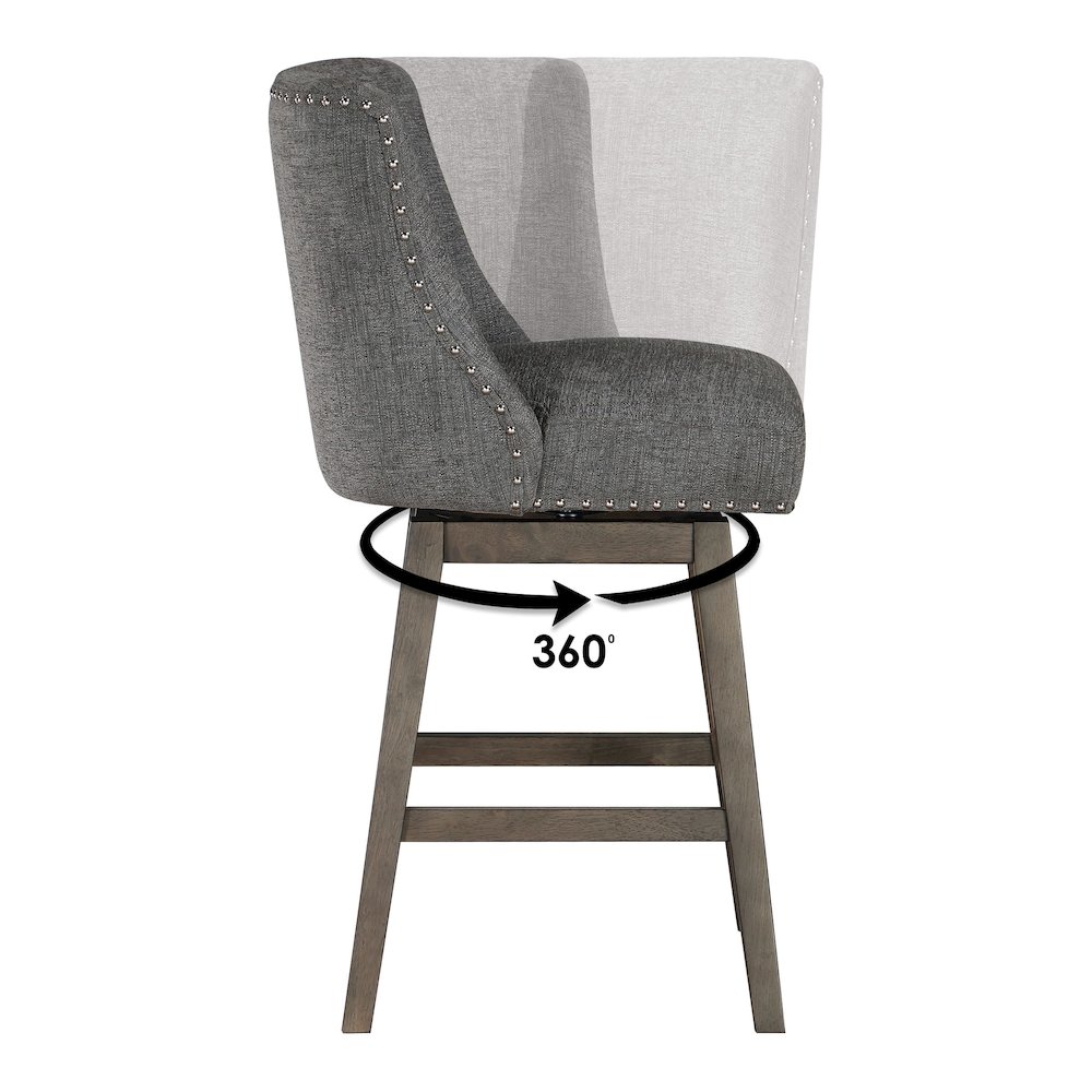Granville 26" Swivel Counter Stool with Grey Legs in Charcoal Fabric. Picture 2