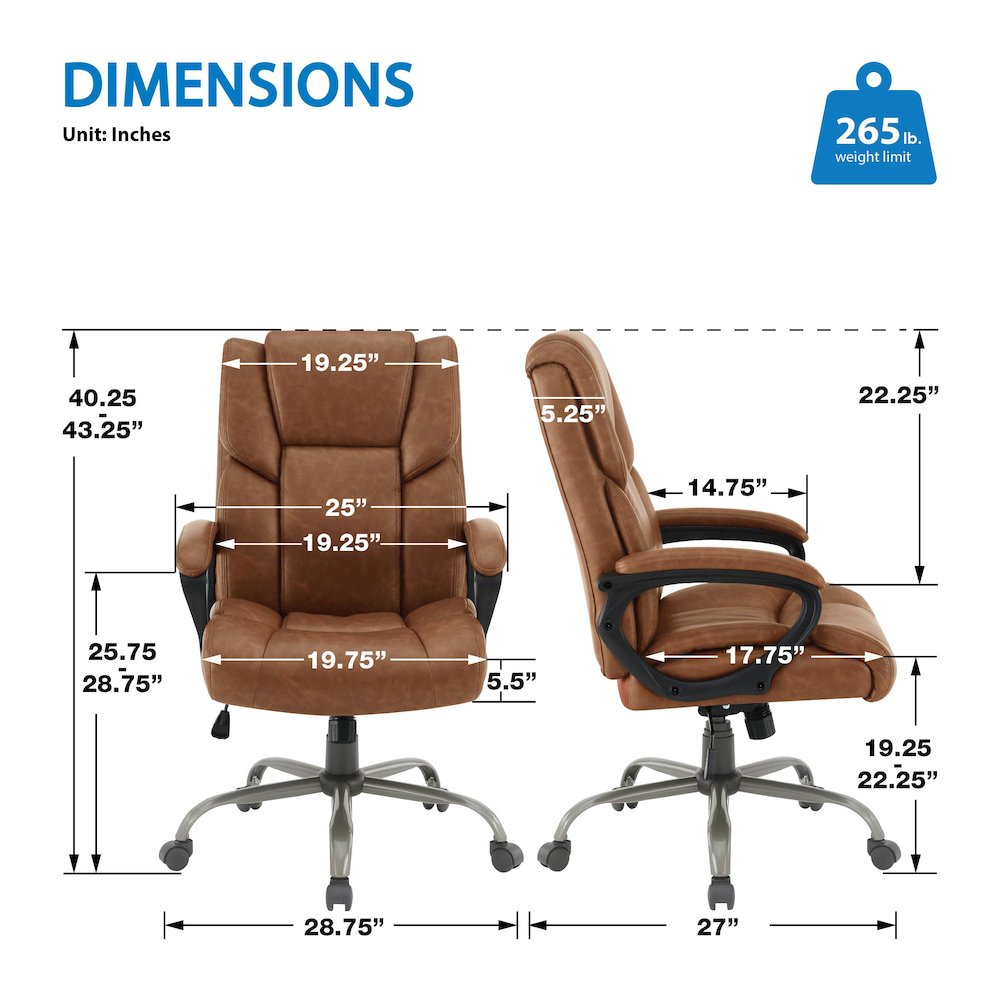 Mid-Back in Saddle Faux Leather Executive Chair with Padded Arms. Picture 8