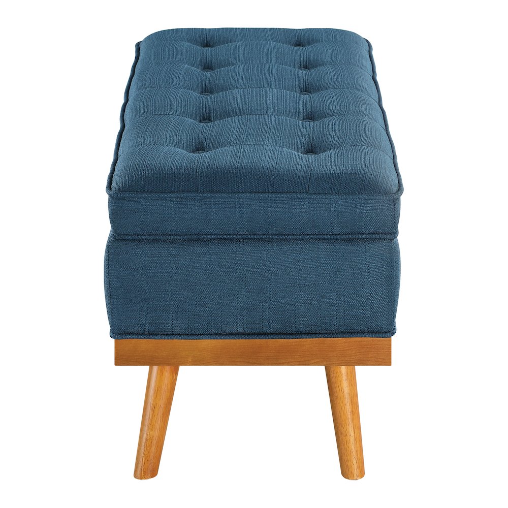 Katheryn Storage Bench in Azure Fabric with Spice Finish Legs. Picture 3