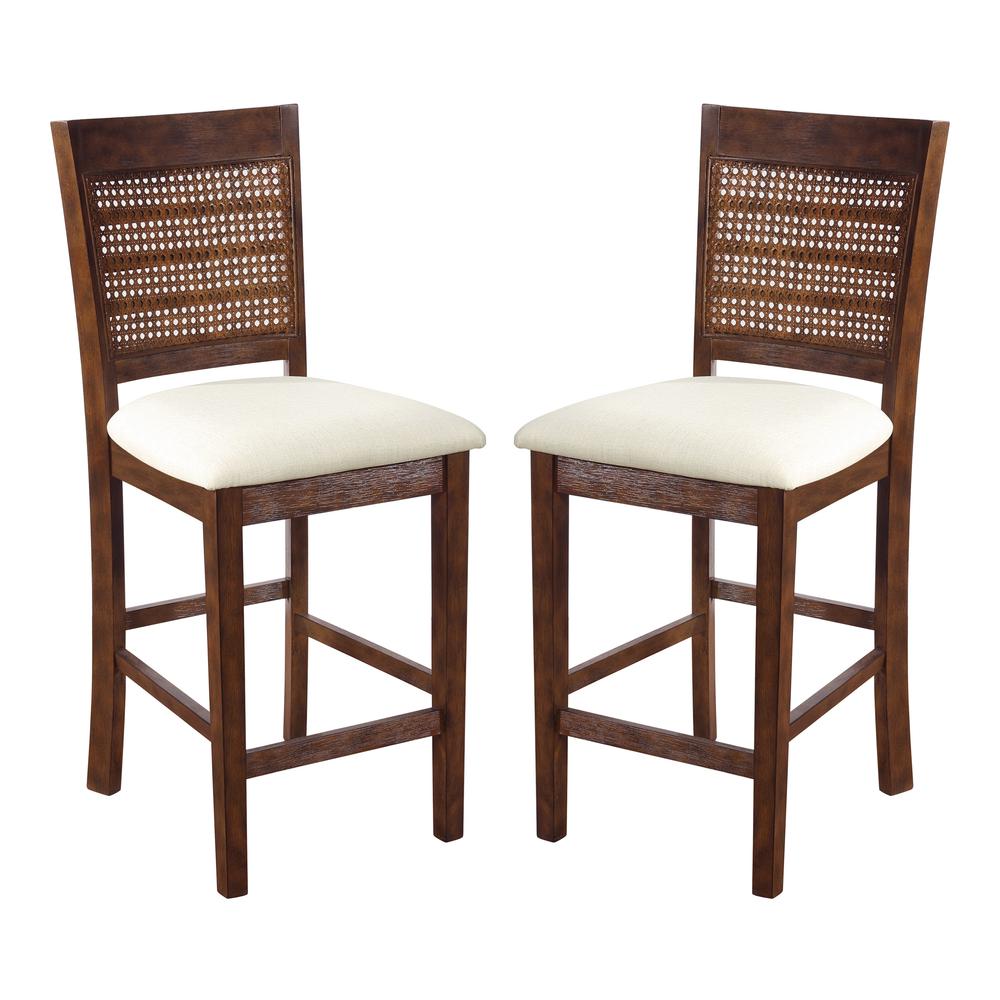Walden 24" Cane Back Stool 2pk, Linen / Burnt Brown. Picture 2