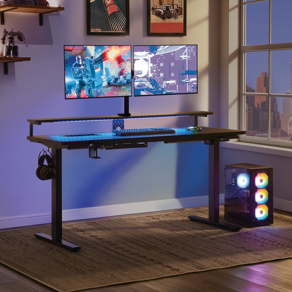 Primo 60" Electric Height Adjustable Gaming Desk with Hutch. Picture 2