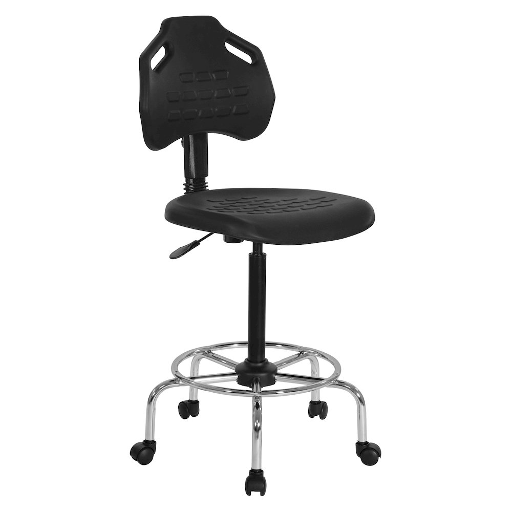 Black Self Skinned Urethane Intermediate Drafting Chair In Chrome Base. Picture 1