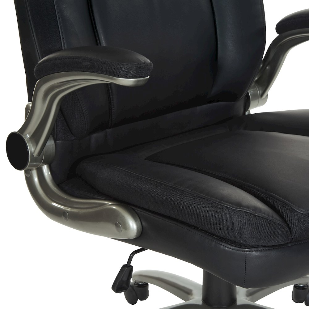 Black Leather Big & Tall Chair with Padded Flip Arms and Titanium Base. Picture 9