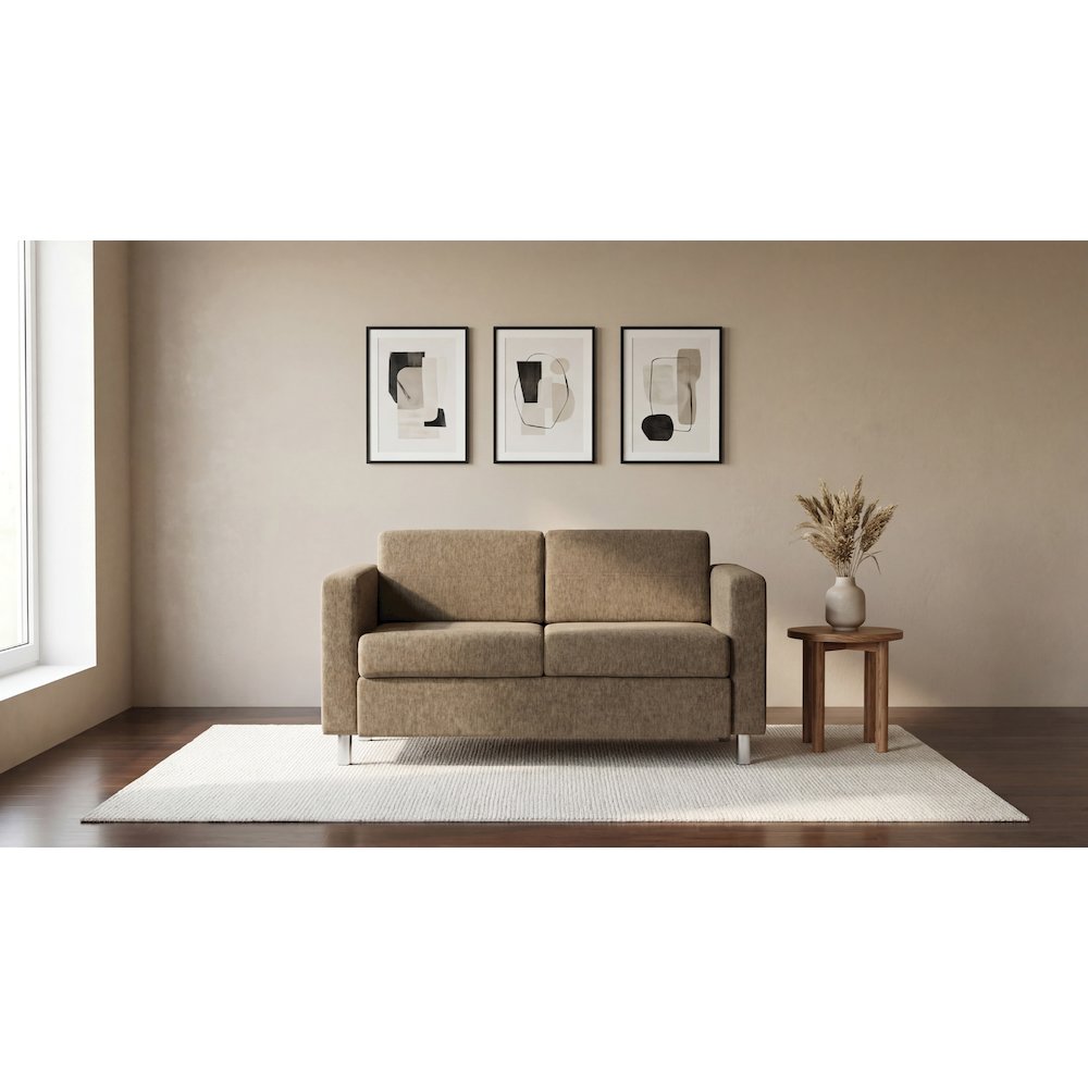 Pacific Loveseat in Taupe Fabric with Chrome Legs. Picture 2