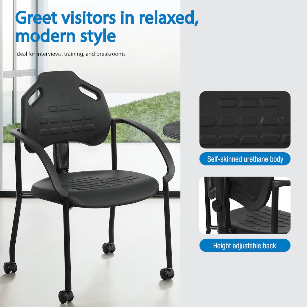 Black Self Skinned Urethane Guest Arm Chair in Black Finish Frame with Casters. Picture 13