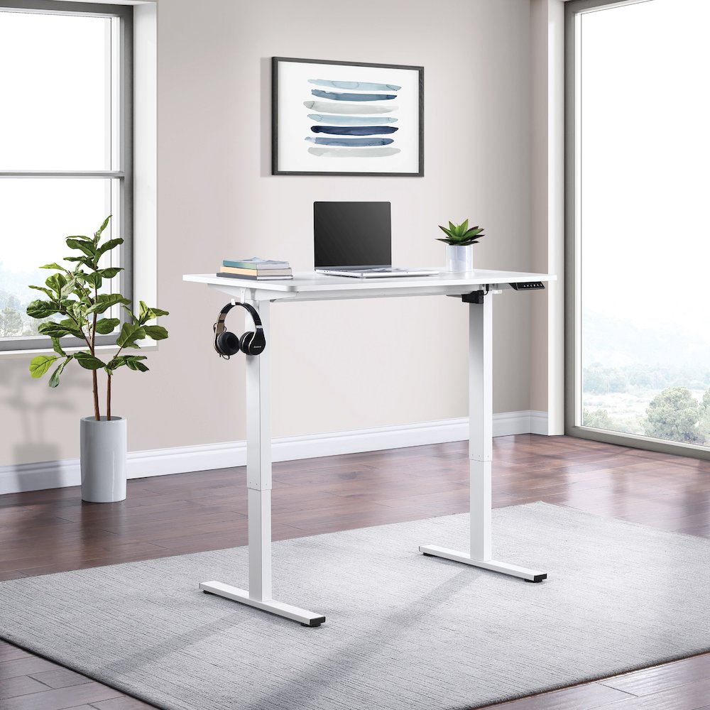 Primo 48"W Sit to Stand Electric Height Adjustable Desk in White Finish. Picture 7