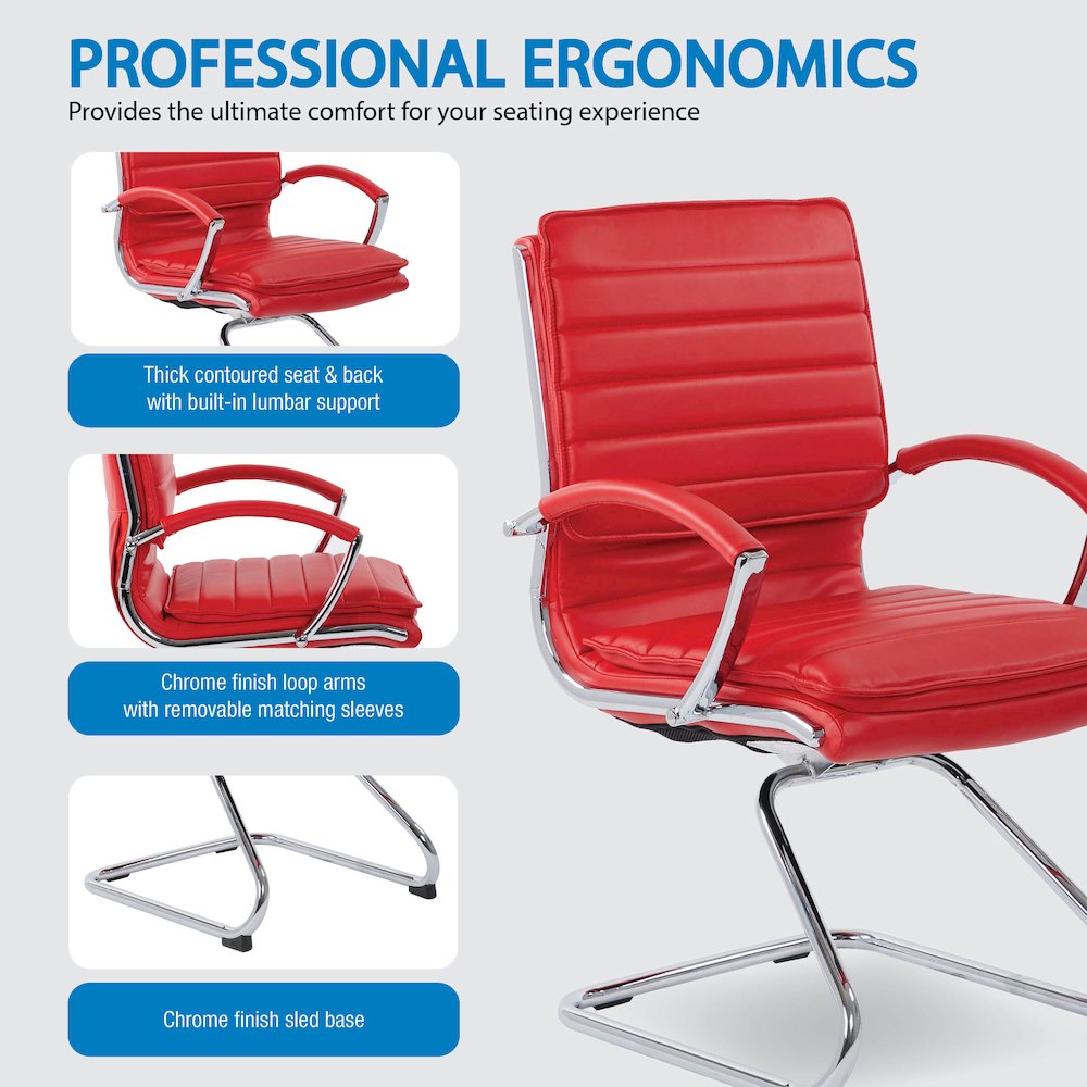 Guest Faux Leather Chair with Chrome Base and Includes Removable Arm Sleeves. Picture 10