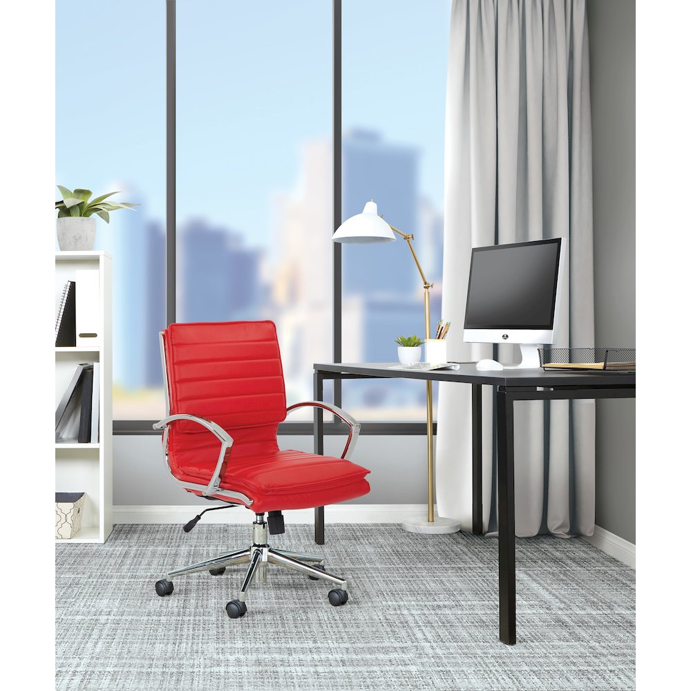 Mid-Back Manager’s Faux Leather Chair with Chrome Base, Removable Arm Sleeves.. Picture 2