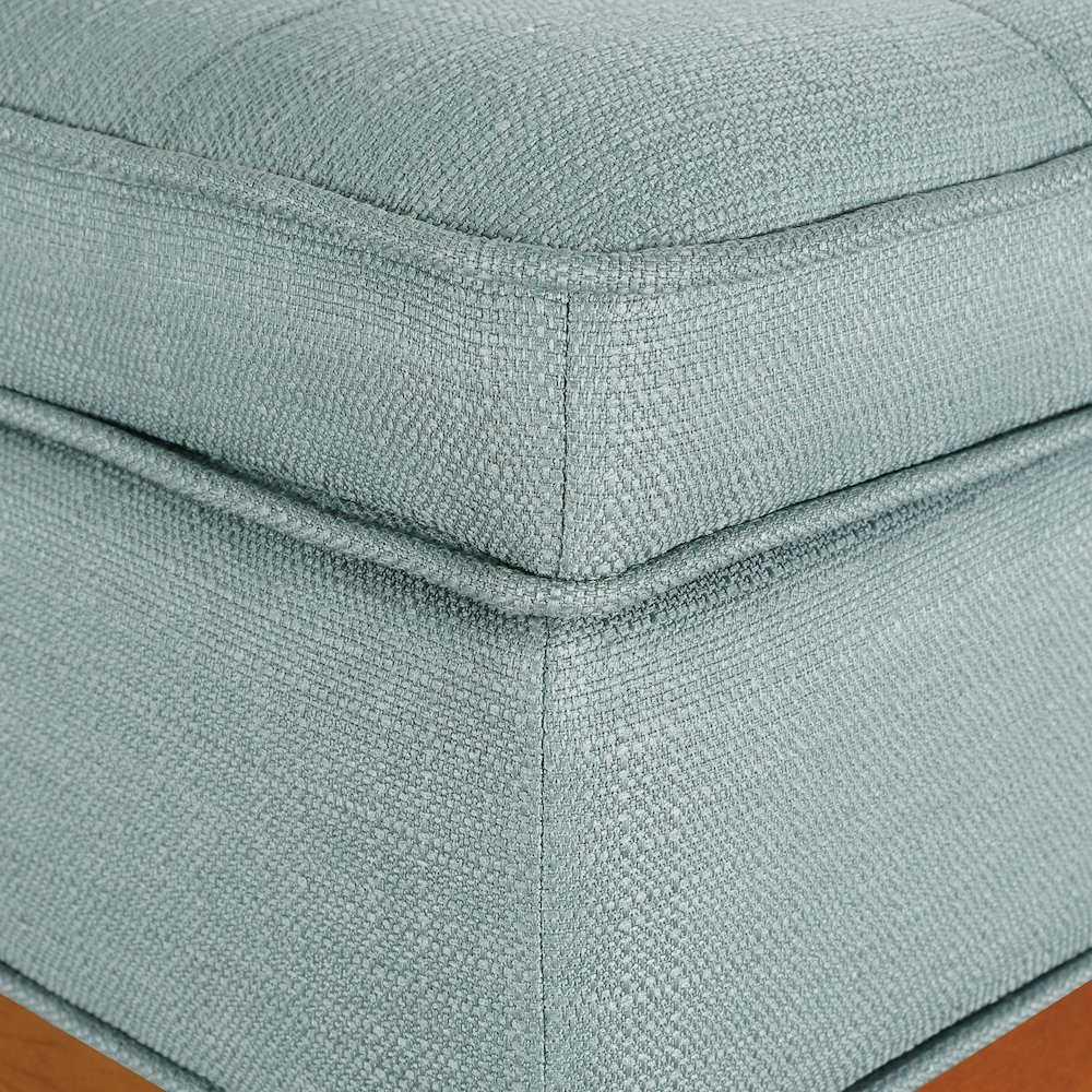 Katheryn Storage Bench in Sea Blue Fabric with Spice Finish Legs. Picture 8