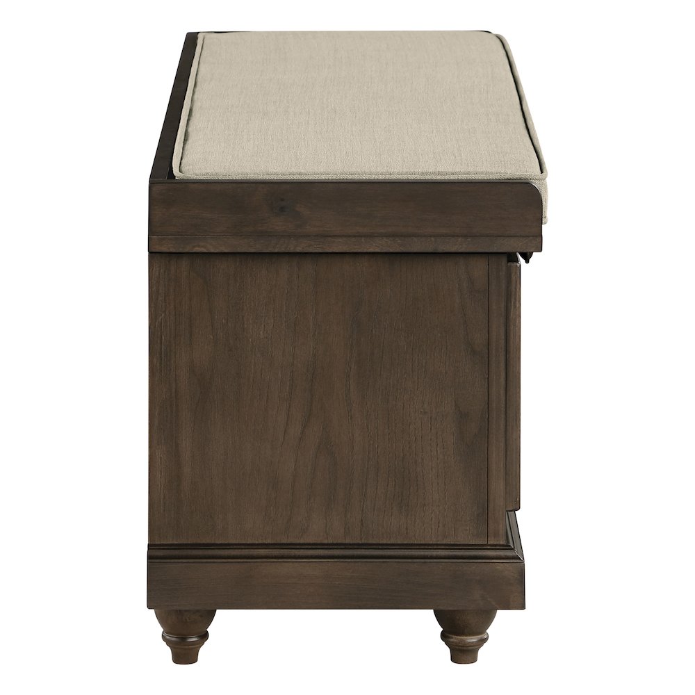 Dover Storage Bench in Dark Finish with Beige Cushion. Picture 4