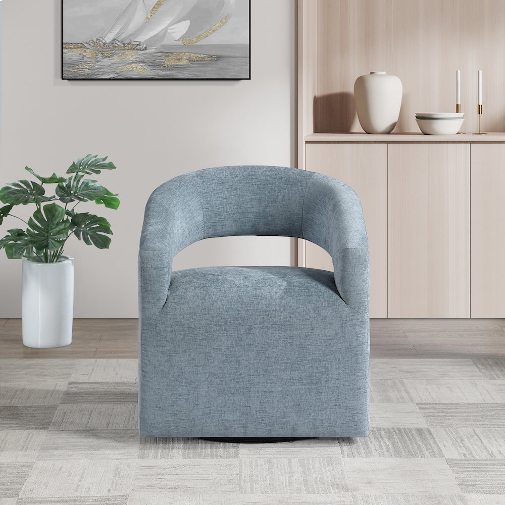 Devin Swivel Chair in Sky Blue Fabric. Picture 8
