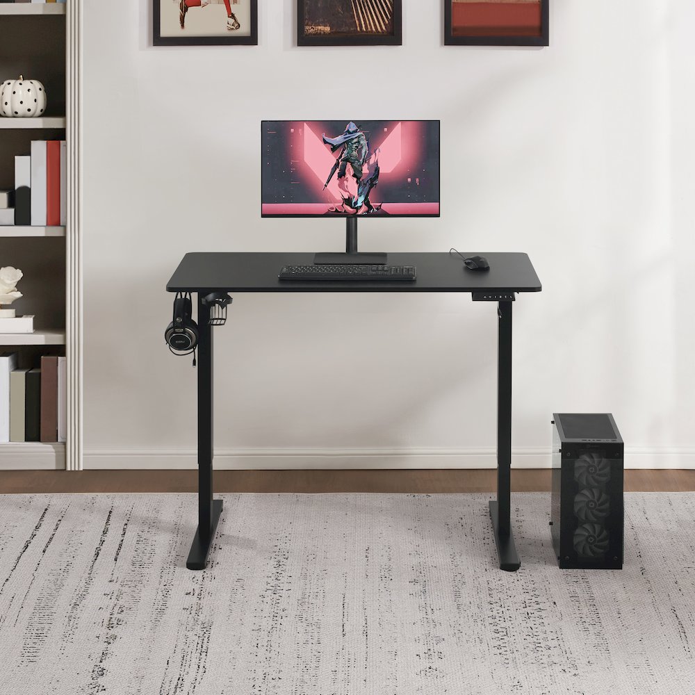 Primo 48" Electric Height Adjustable Gaming Desk in Black Carbon Fiber Finish. Picture 2