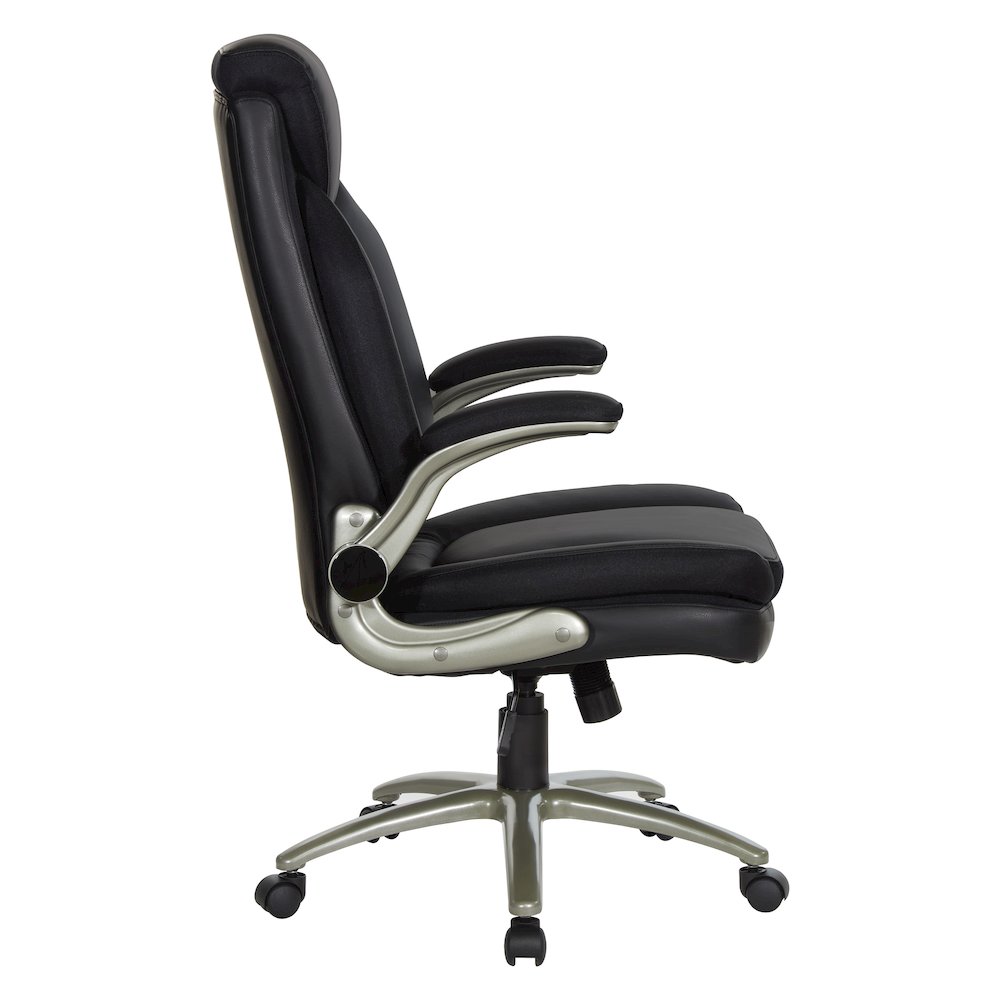 Black Leather Big & Tall Chair with Padded Flip Arms and Titanium Base. Picture 4