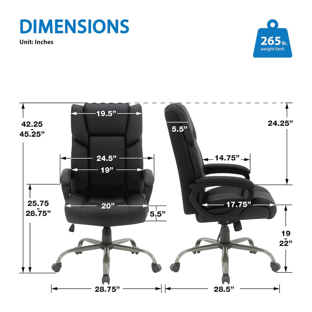 High-Back in Black Faux Leather Executive Chair with Padded Arms. Picture 8