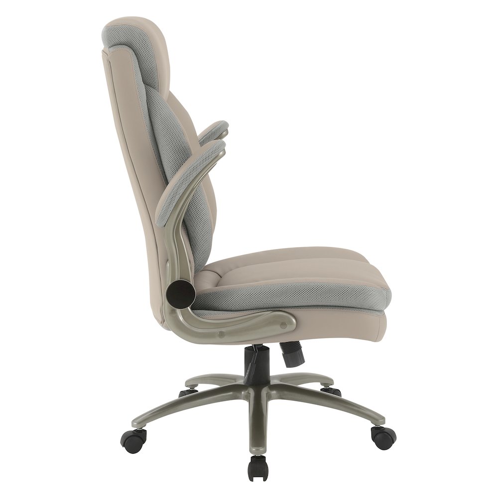 Taupe Leather Big & Tall Chair with Padded Flip Arms and Titanium Base. Picture 7