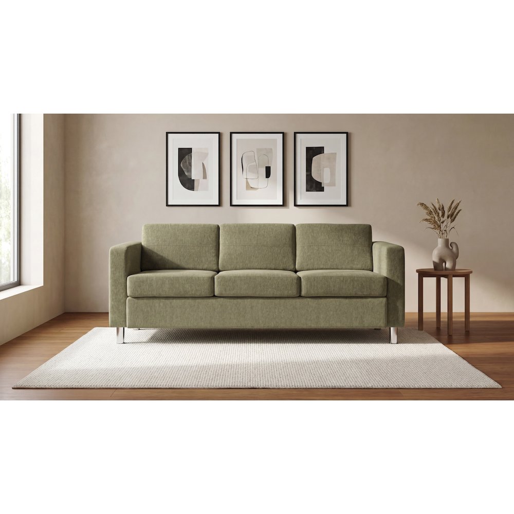 Pacific Sofa in Sea Green Fabric with Chrome Legs. Picture 2