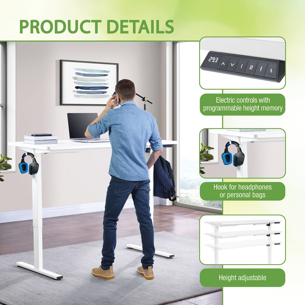 Primo 59"W Sit to Stand Electric Height Adjustable Desk in White Finish. Picture 9