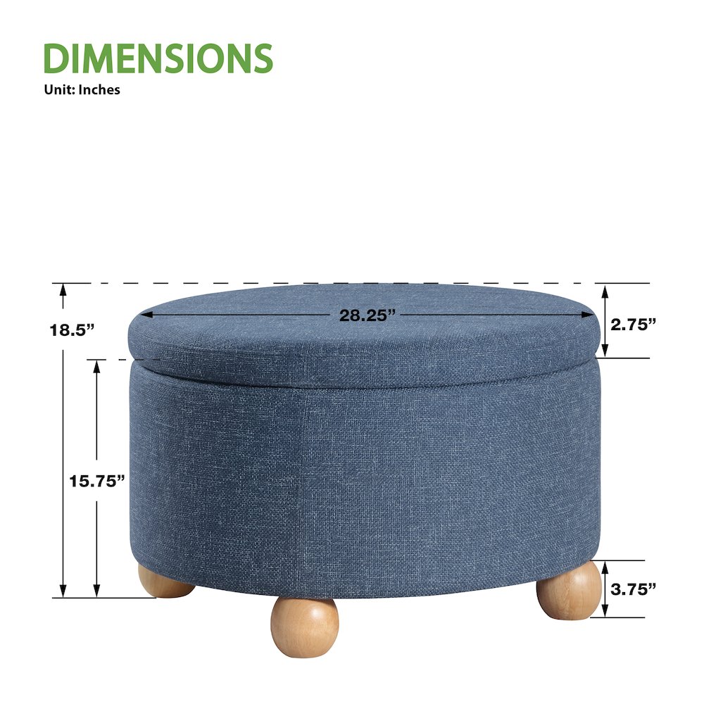 Baynes Storage Ottoman in Navy Fabric. Picture 2