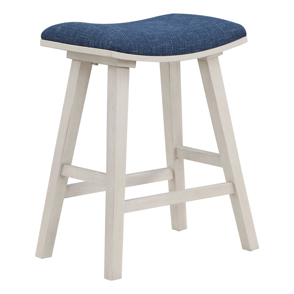 Coley 24" Saddle Stool 2-Pack with Navy Fabric Seat and White Wash Frame. Picture 1