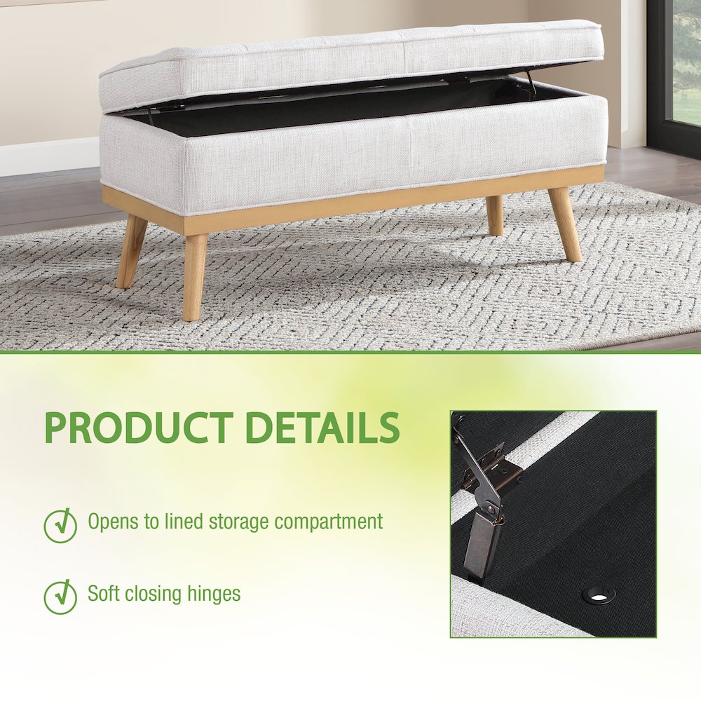 Katheryn Storage Bench in Linen Fabric with National Wood Legs. Picture 12