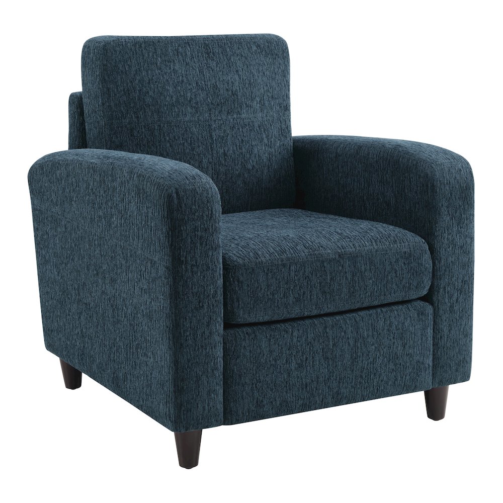 Venus Club Chair in Indigo Fabric and Medium Espresso Legs. Picture 1