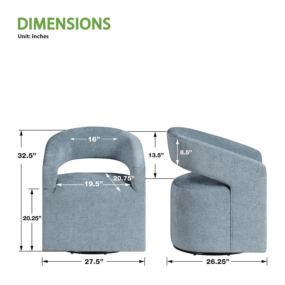 Devin Swivel Chair in Sky Blue Fabric. Picture 3