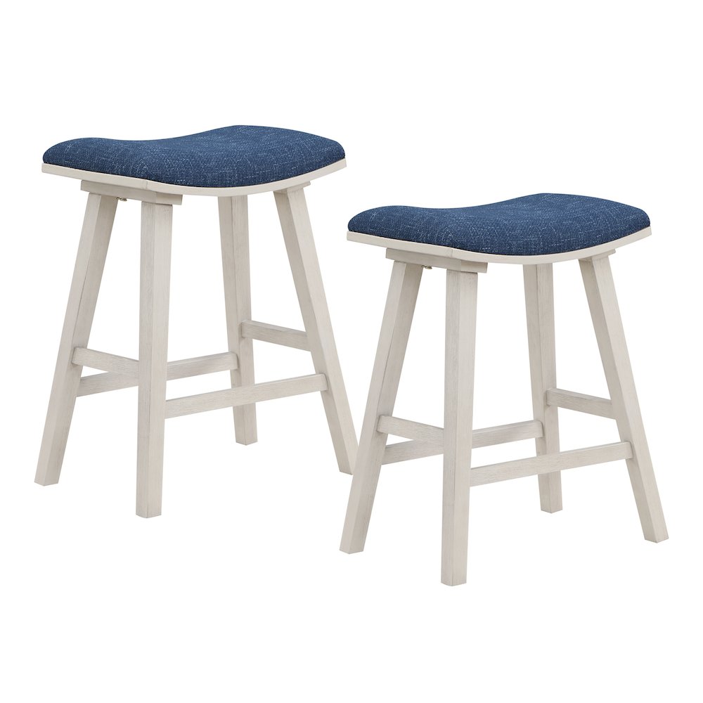 Coley 24" Saddle Stool 2-Pack with Navy Fabric Seat and White Wash Frame. Picture 2