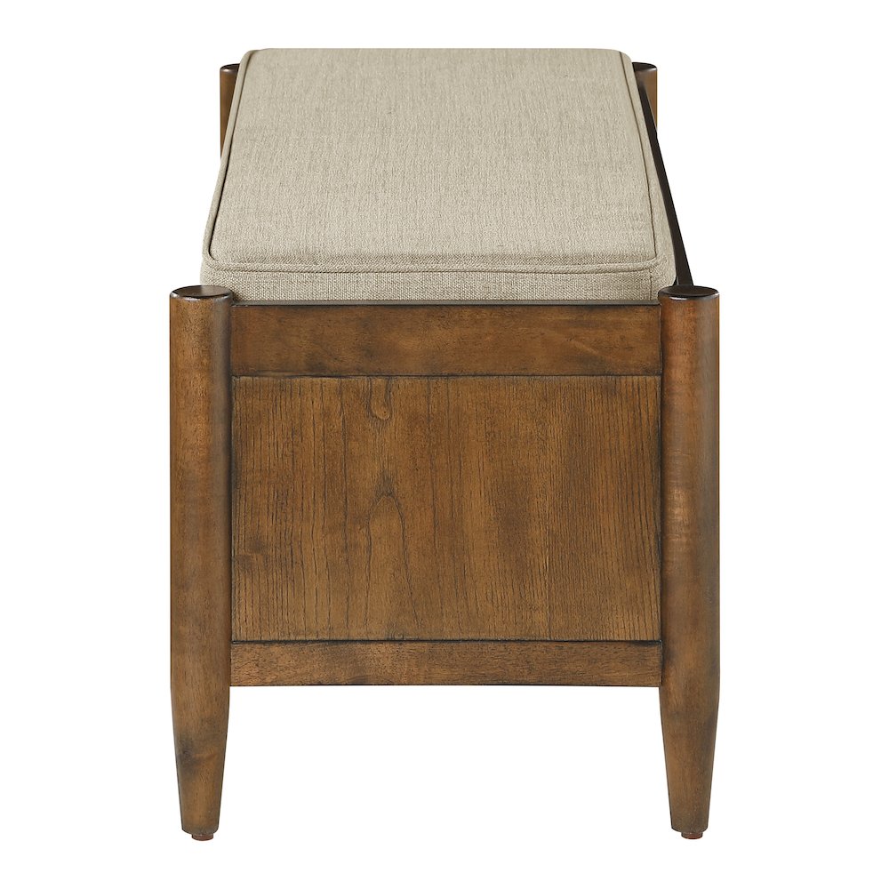 Marilyn Storage Bench with Walnut Wood finished and Brown Fabric Padded seat. Picture 4