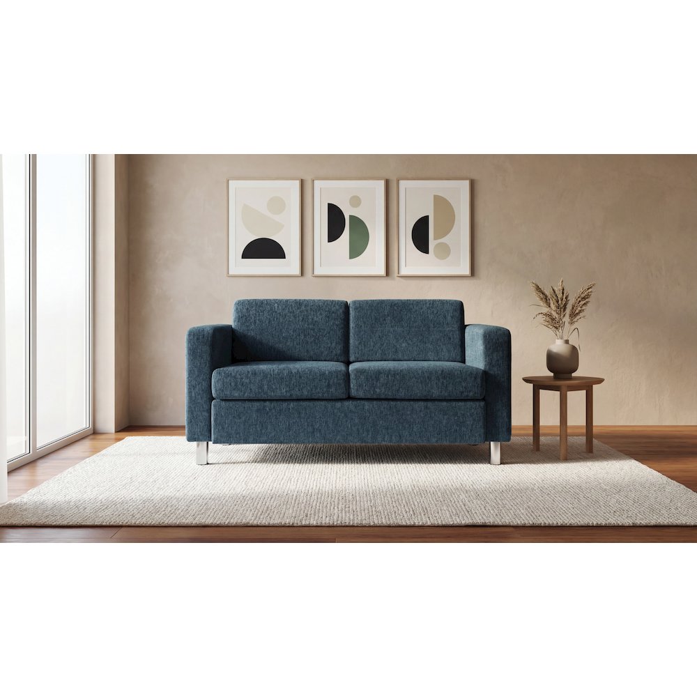 Pacific Loveseat in Navy Fabric with Chrome Legs. Picture 2
