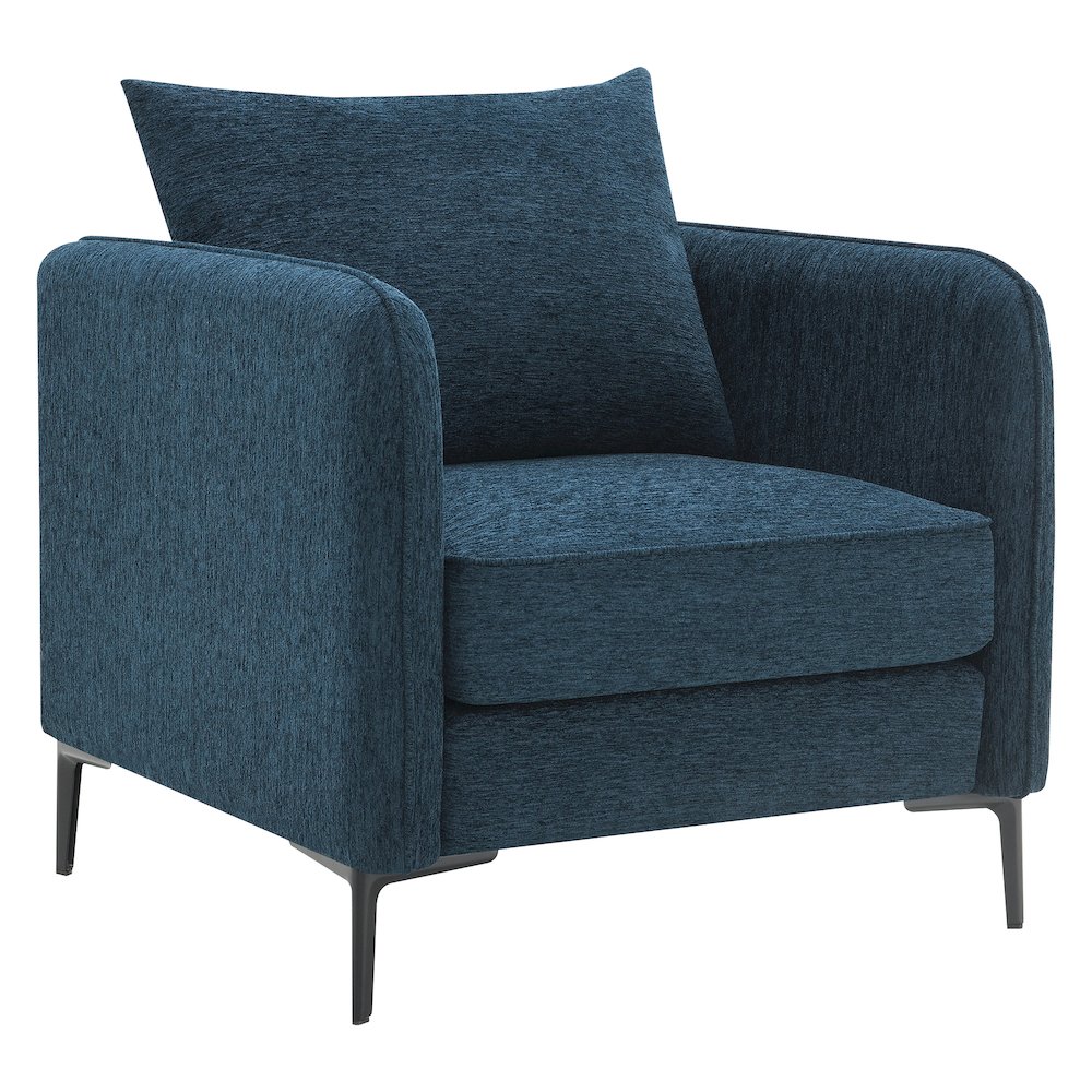 Newhaven Accent Chair in Navy Green Fabric with Black Metal Legs. Picture 1