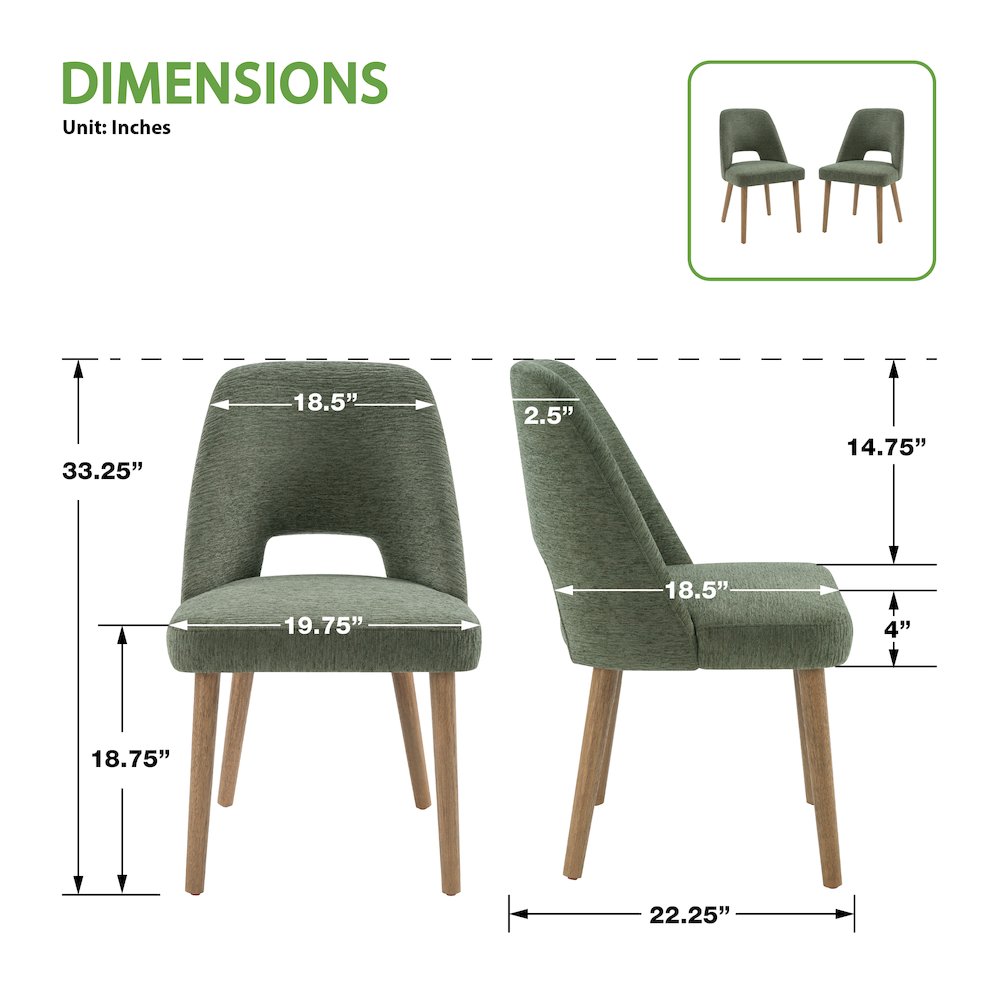 Ralston Dining Chair in Pine Fabric with Medium Oak Legs 2-Pack. Picture 10