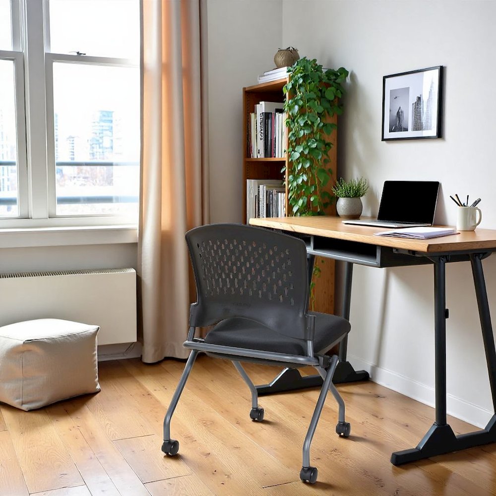 Black Foldable Office Chair, Set of 2 – Armless Reception and Conference Seating. Picture 2
