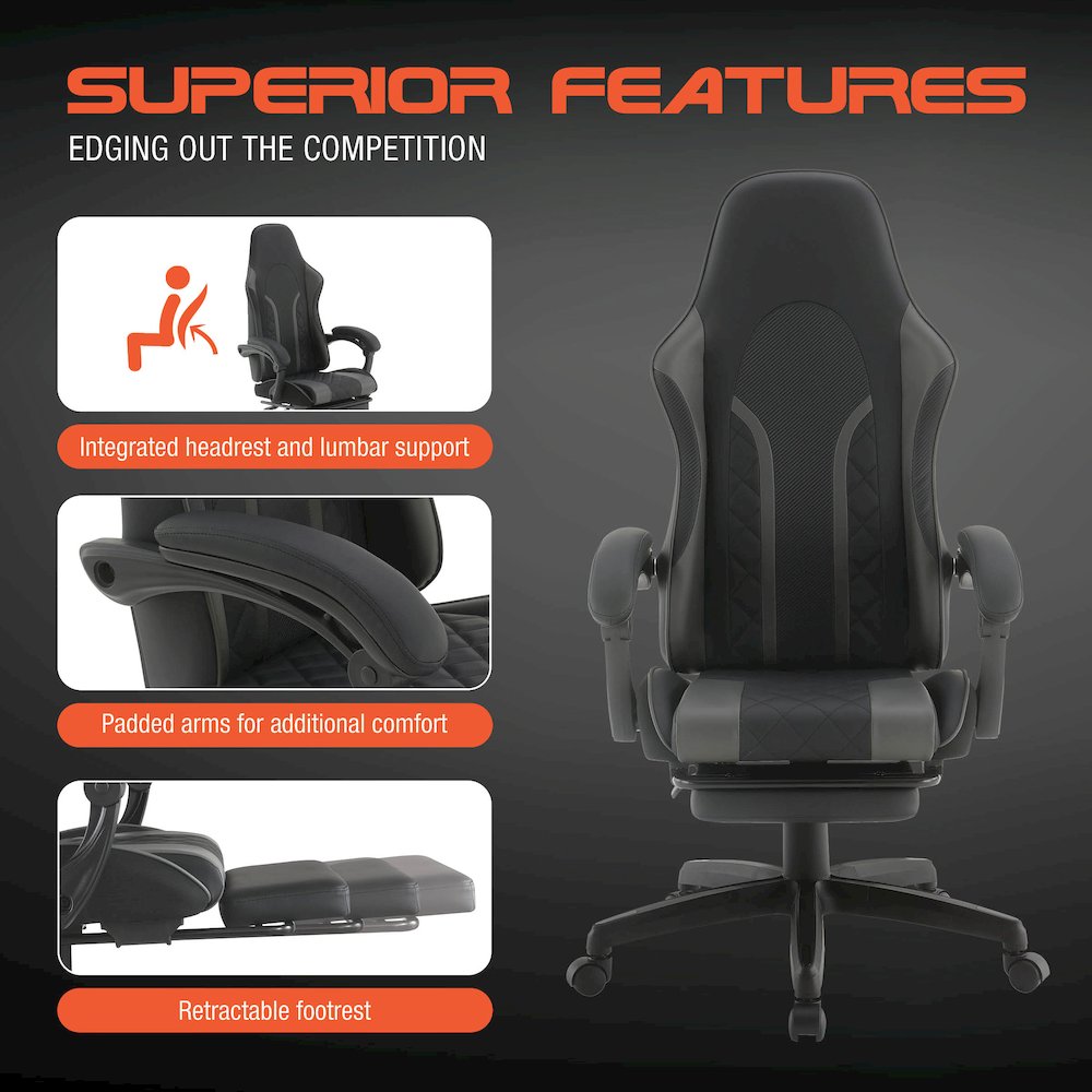 Expanse Gaming Chair  With Footrest in Grey Fabric. Picture 12