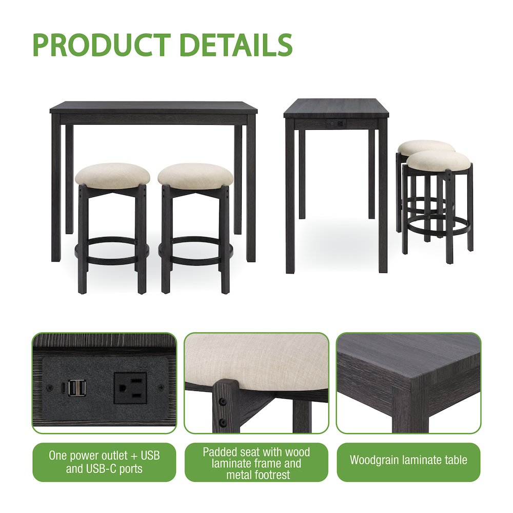 Melissa 3-PC  Counter Height Table Dining Set with Power, 2 Stools. Picture 12