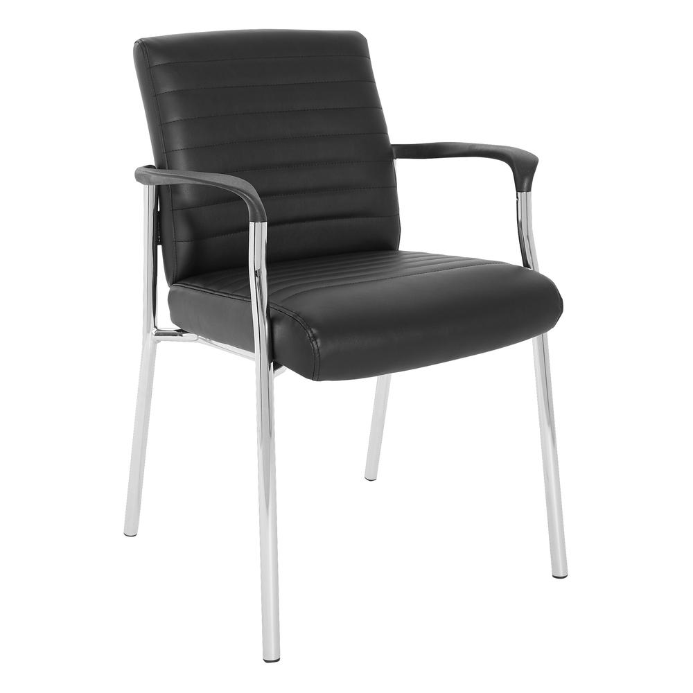 Guest Chair in Black Faux Leather with Chrome Frame, FL38610C-U6. Picture 1