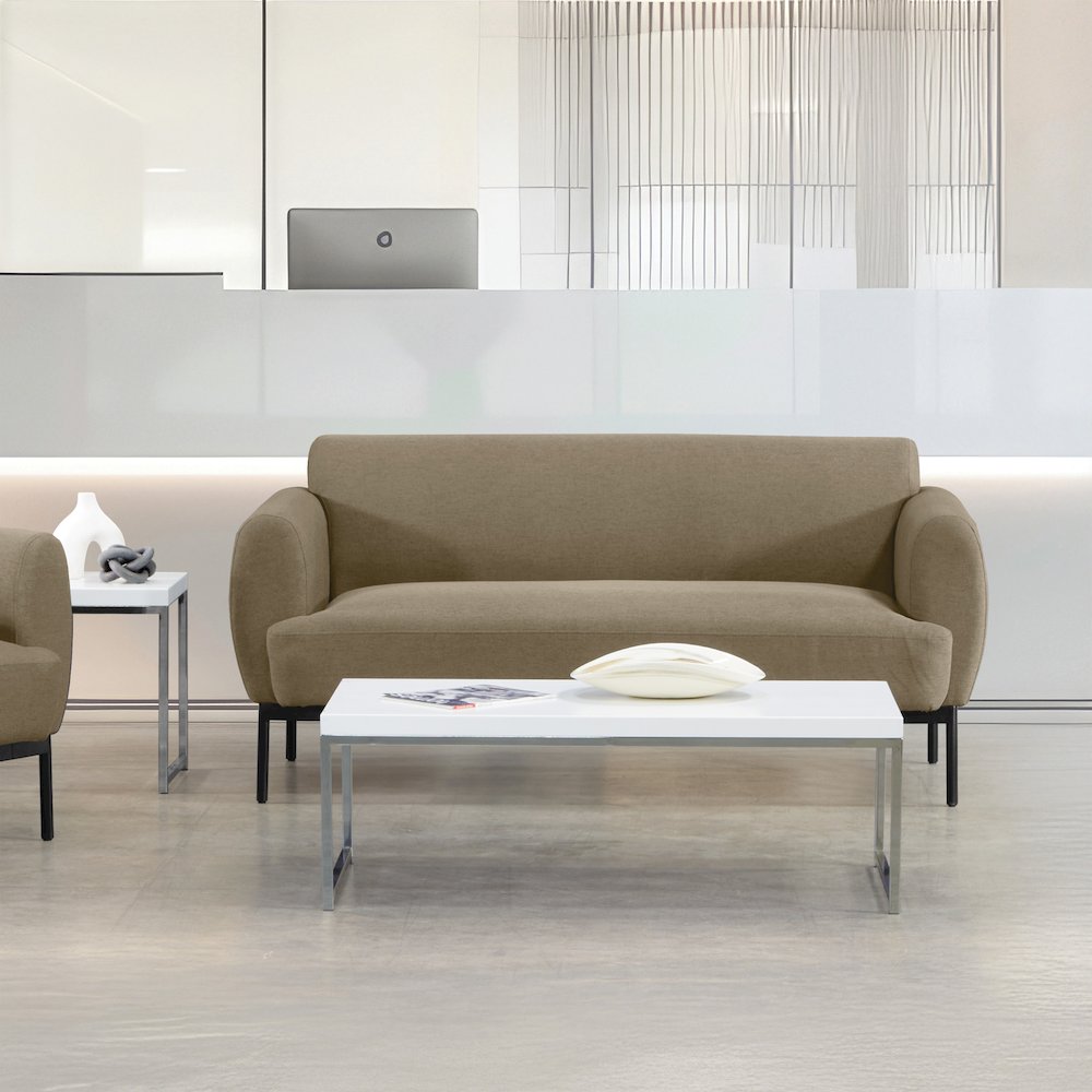 Delta Sofa in Taupe Fabric with Black Metal Legs. Picture 7