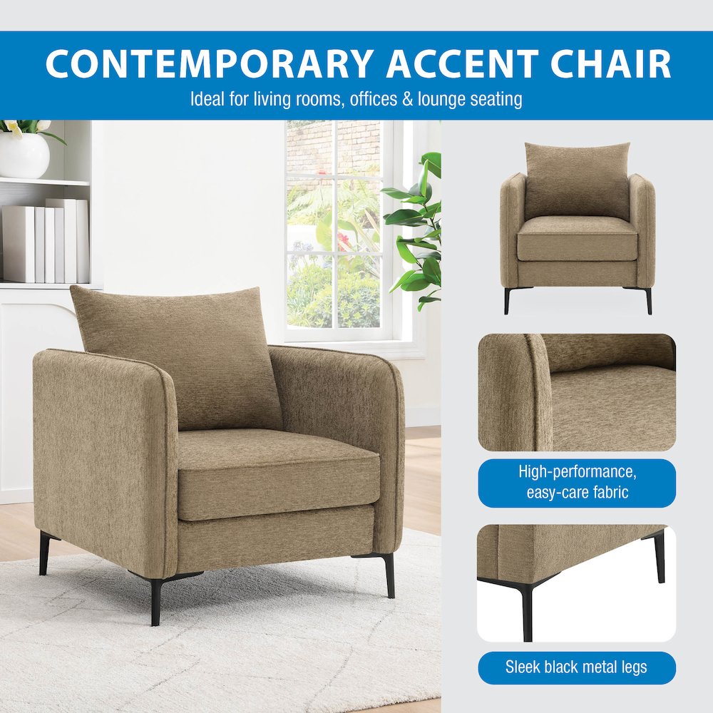Newhaven Accent Chair in Taupe Fabric with Black Metal Legs. Picture 9