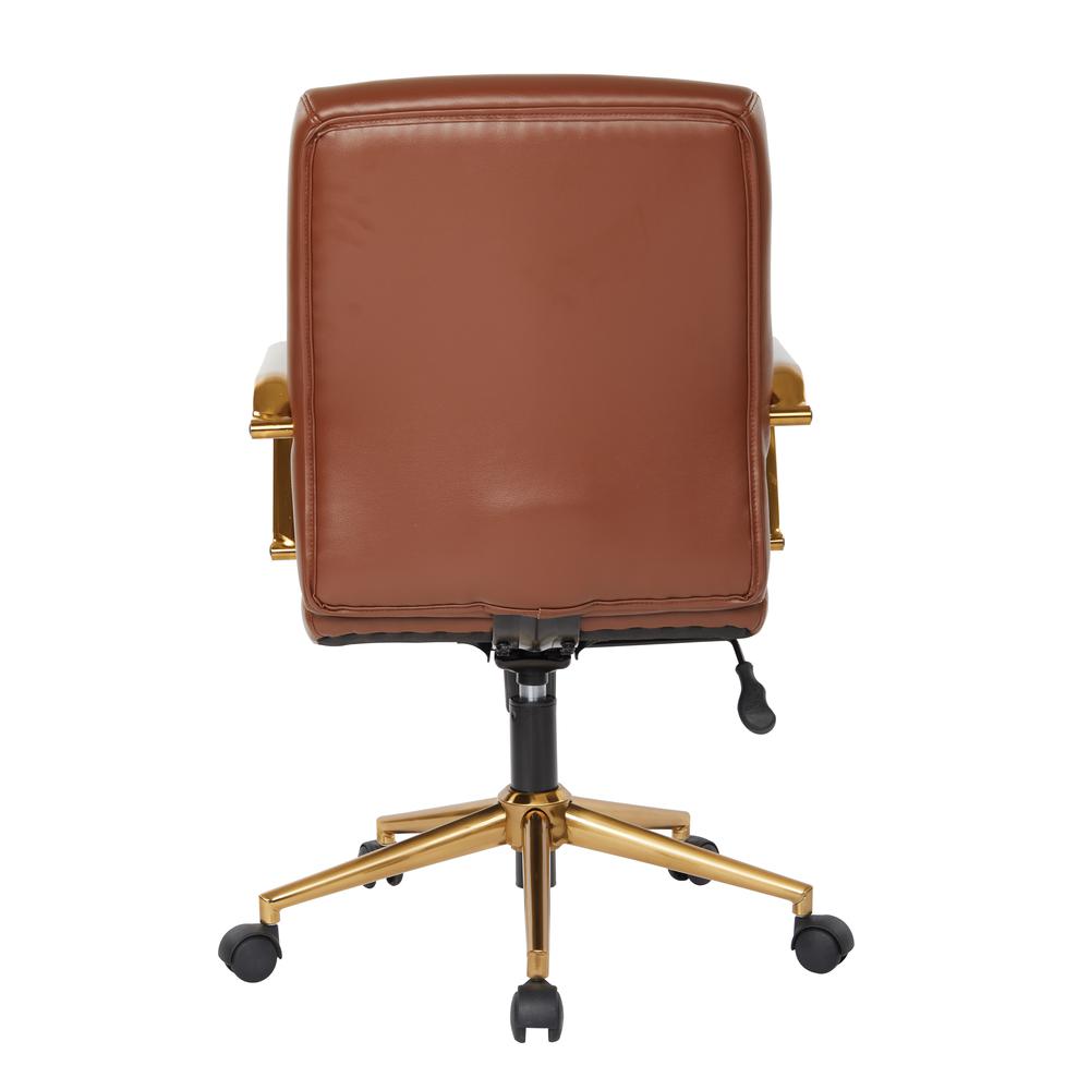 Mid-Back Saddle Faux Leather Chair with Gold Finish Arms and Base K/D, FL22991G-U41. Picture 4