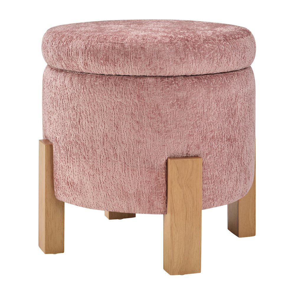 Annie Storage Ottoman in Rose Fabric with Natural Finish Legs. Picture 1