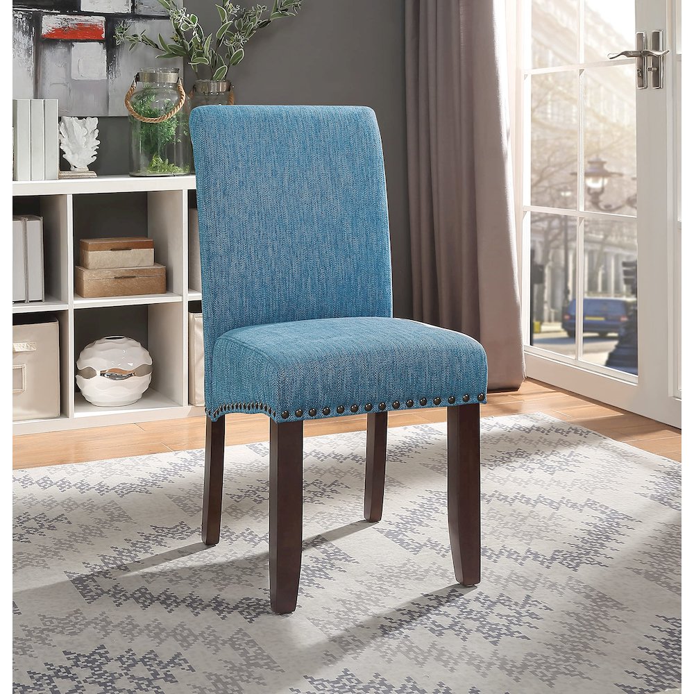 Parsons Chair with Antique Bronze Nail Heads in Navy Fabric. Picture 8