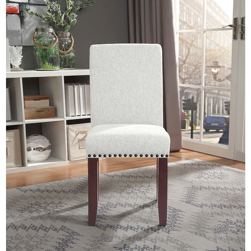 Parsons Chair with Antique Bronze Nail Heads in Smoke Fabric. Picture 5