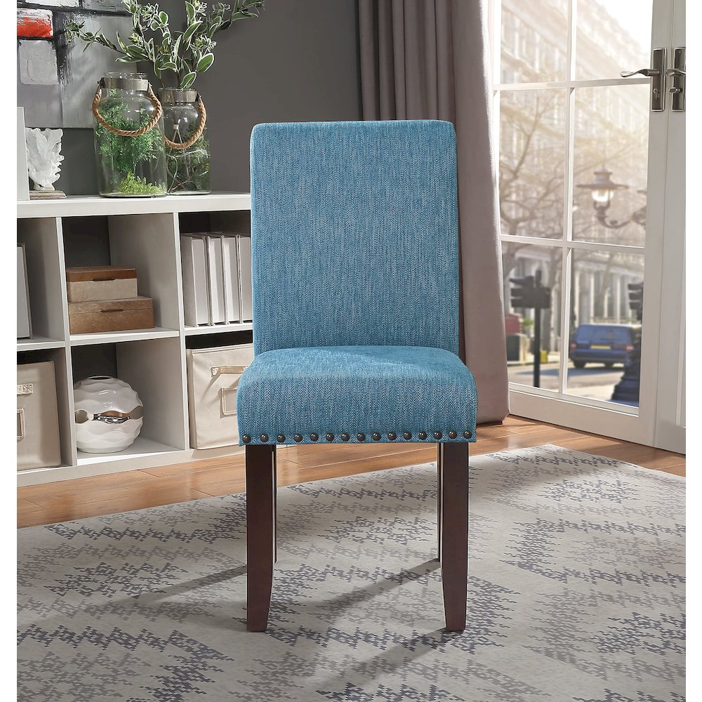 Parsons Chair with Antique Bronze Nail Heads in Navy Fabric. Picture 7