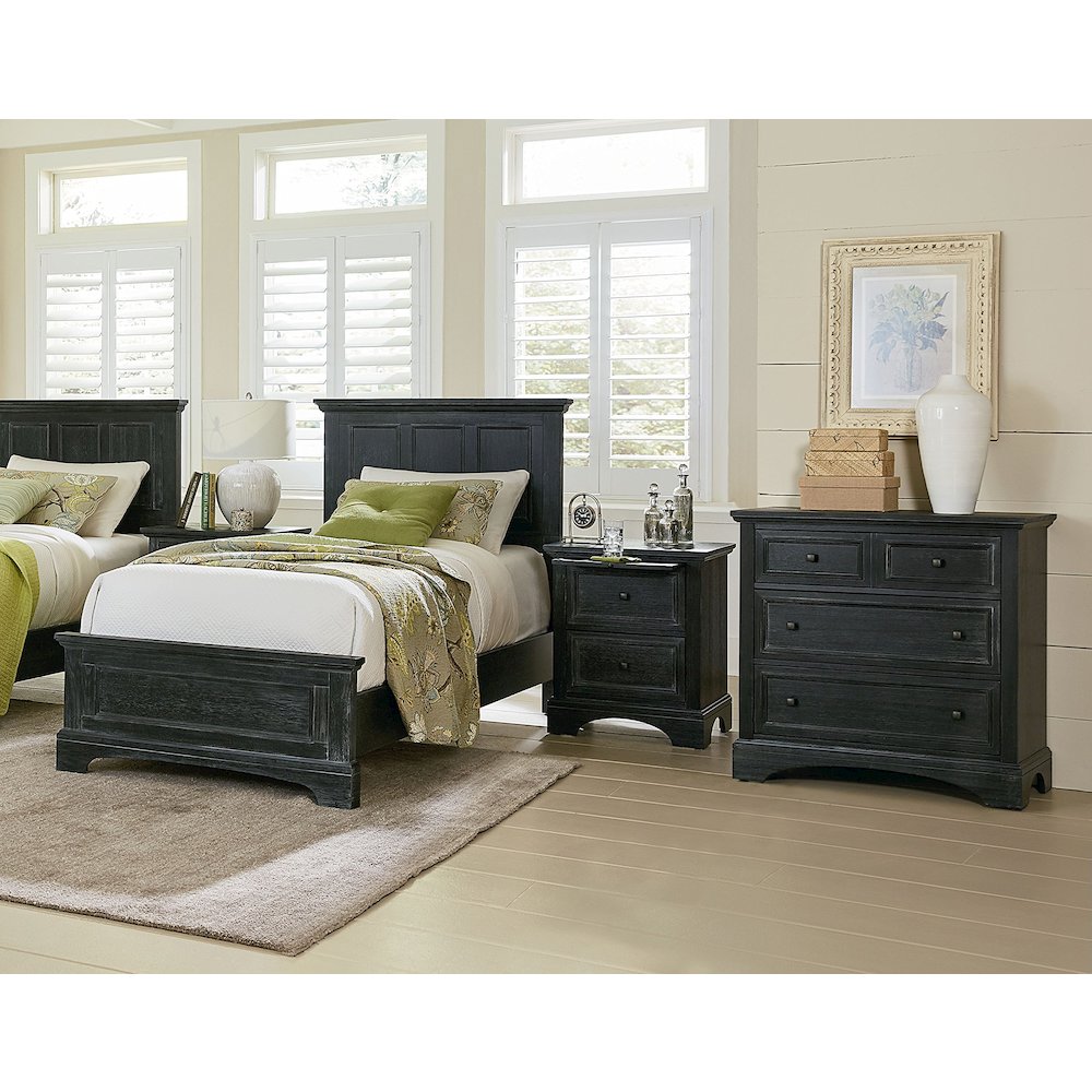 Farmhouse Basics 2 Drawer Nightstand with Tray in Rustic Black Finish, BP-4200-11B. Picture 7