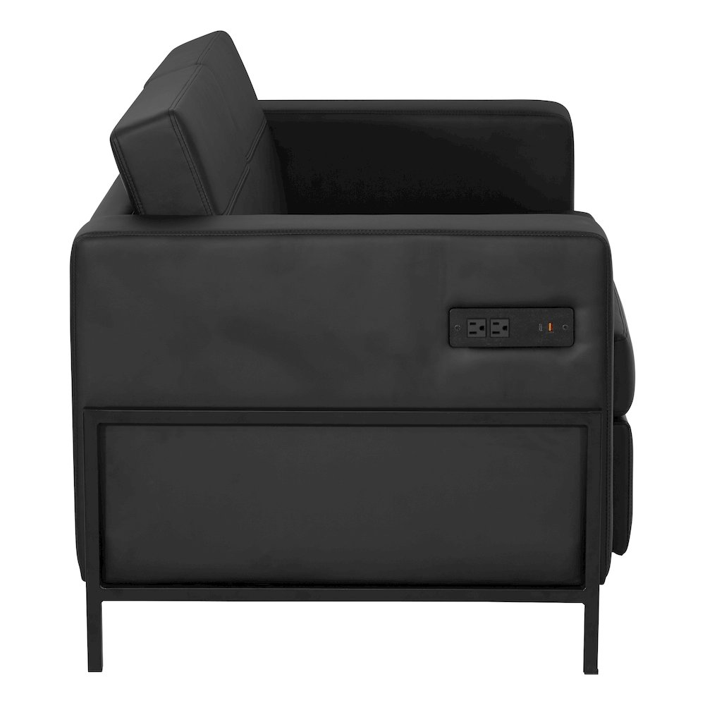 Arctic Loveseat in Black Faux Leather with USB and USB-C Charging Stations. Picture 4