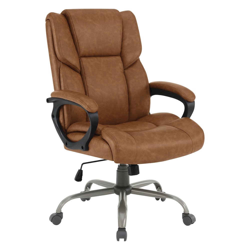 Mid-Back in Saddle Faux Leather Executive Chair with Padded Arms. Picture 1