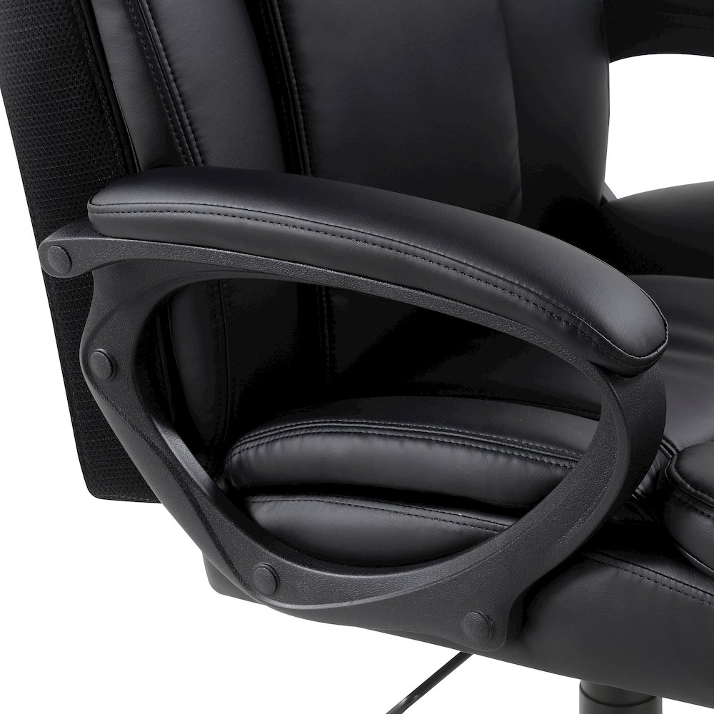 High-Back in Black Faux Leather Executive Chair with Padded Arms. Picture 9