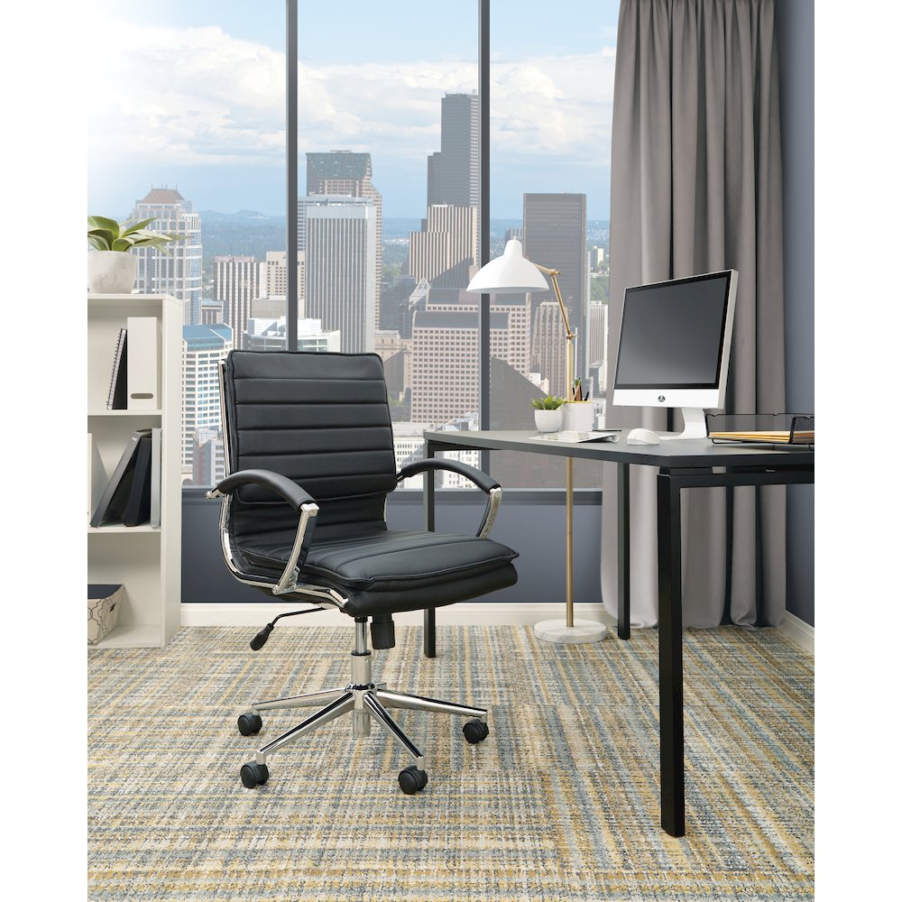Mid-Back Manager’s Faux Leather Chair with Chrome Base, Removable Arm Sleeves.. Picture 9