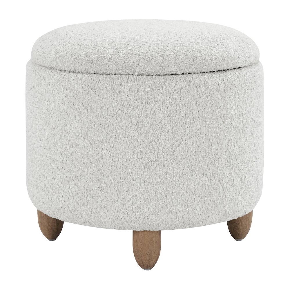 Lyra Storage Ottoman in Taupe Cord Fabric with Medium Oak Legs. Picture 1