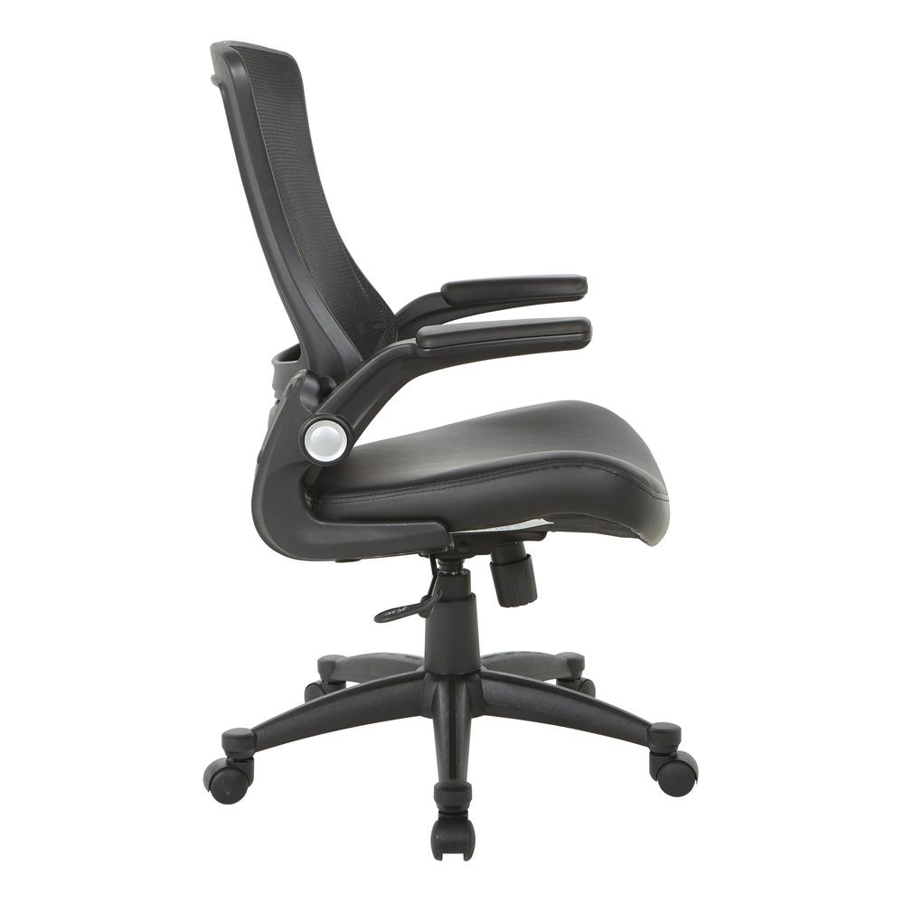 Screen Back Manager's Chair in Black Faux Leather Seat with PU Padded Flip Arms with Silver Accents, EM60926P-U6. Picture 3
